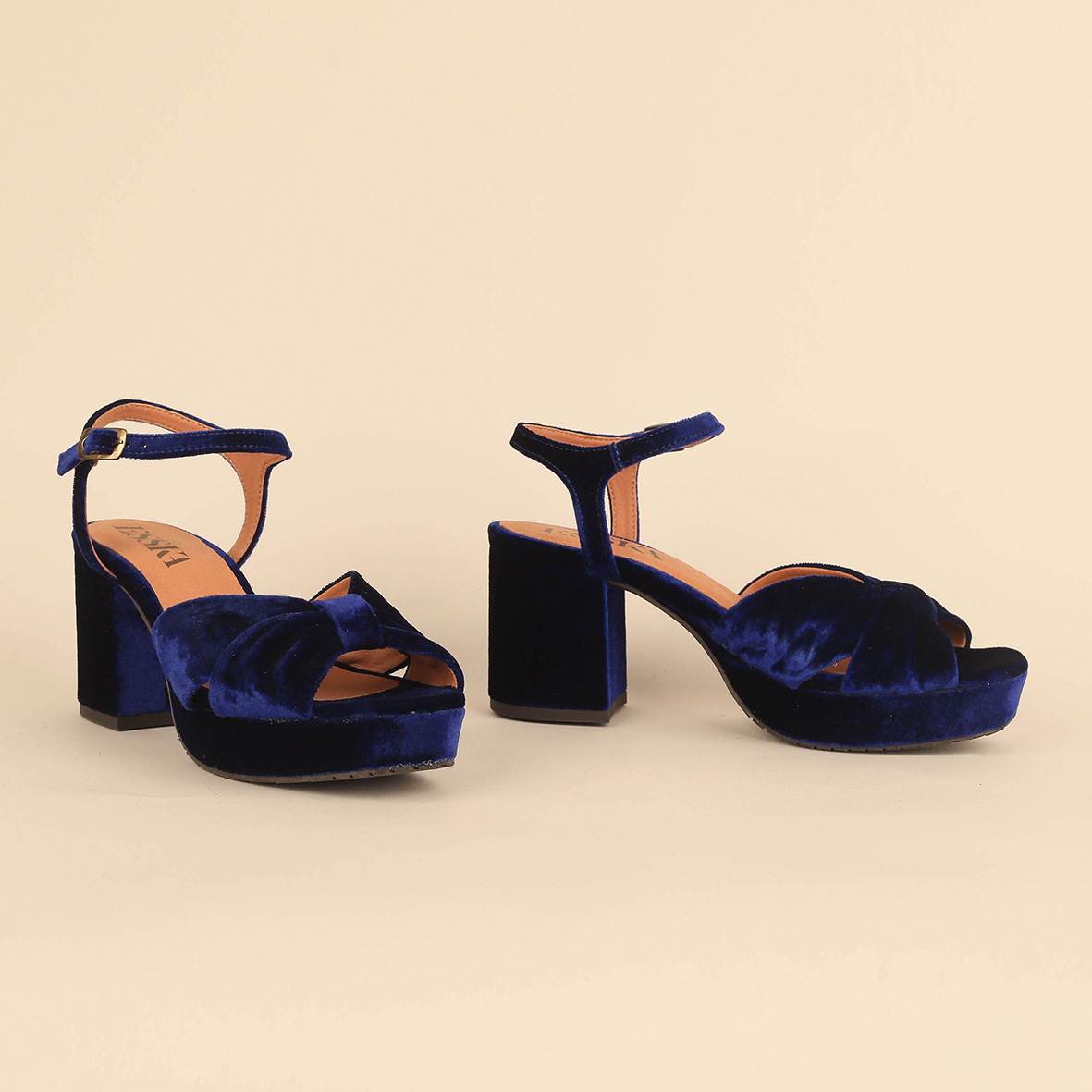 Chilli Velvet Electric Blue Mid Sandal by Esska
