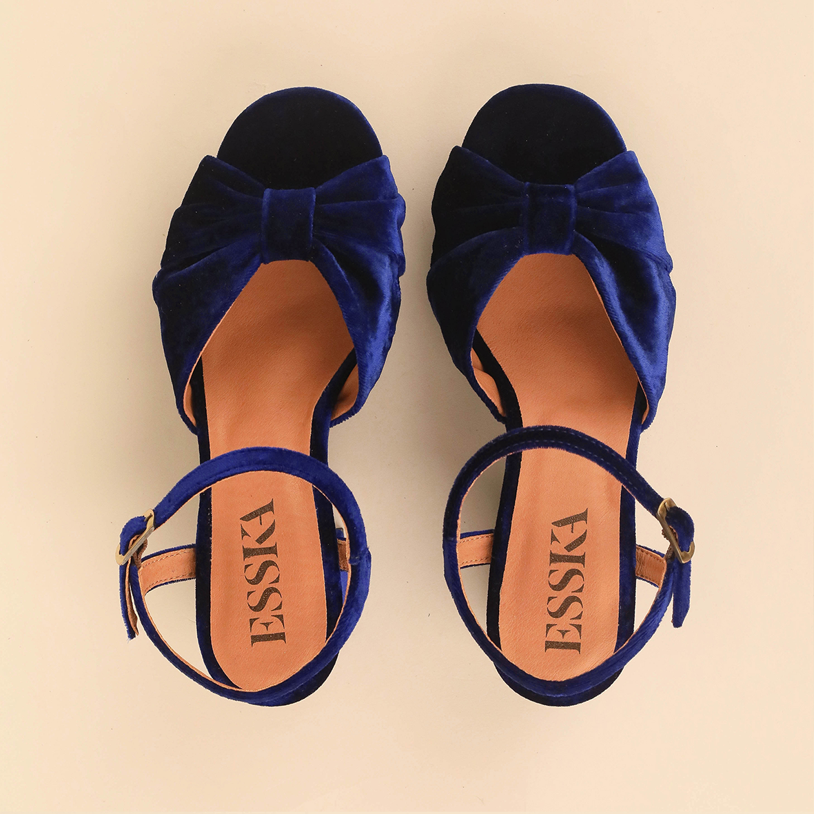 Chilli Velvet Electric Blue Mid Sandal by Esska