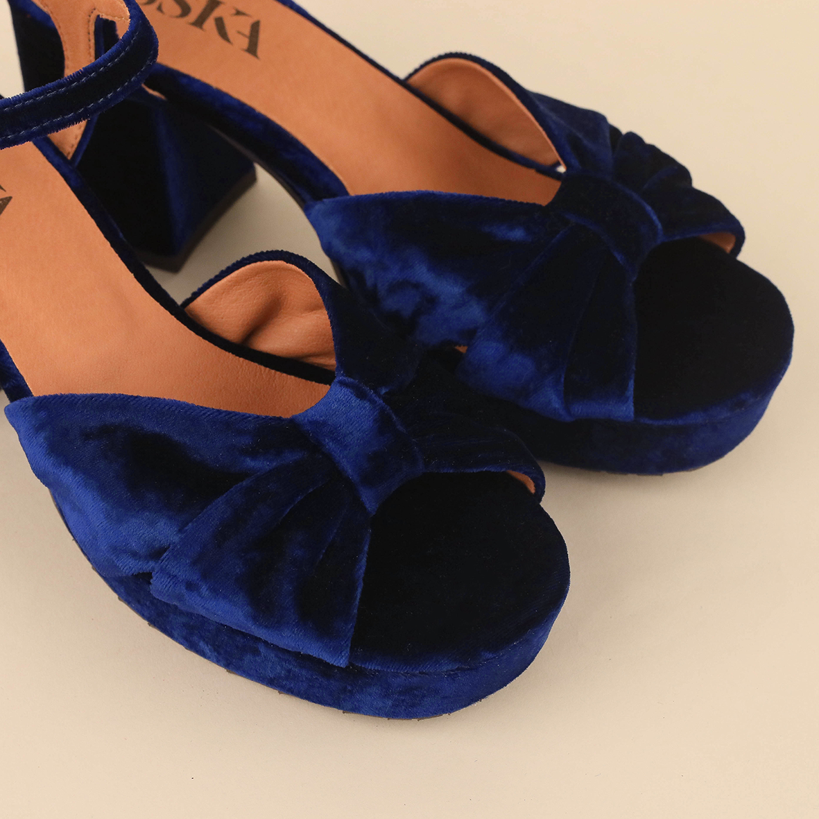 Chilli Velvet Electric Blue Mid Sandal by Esska