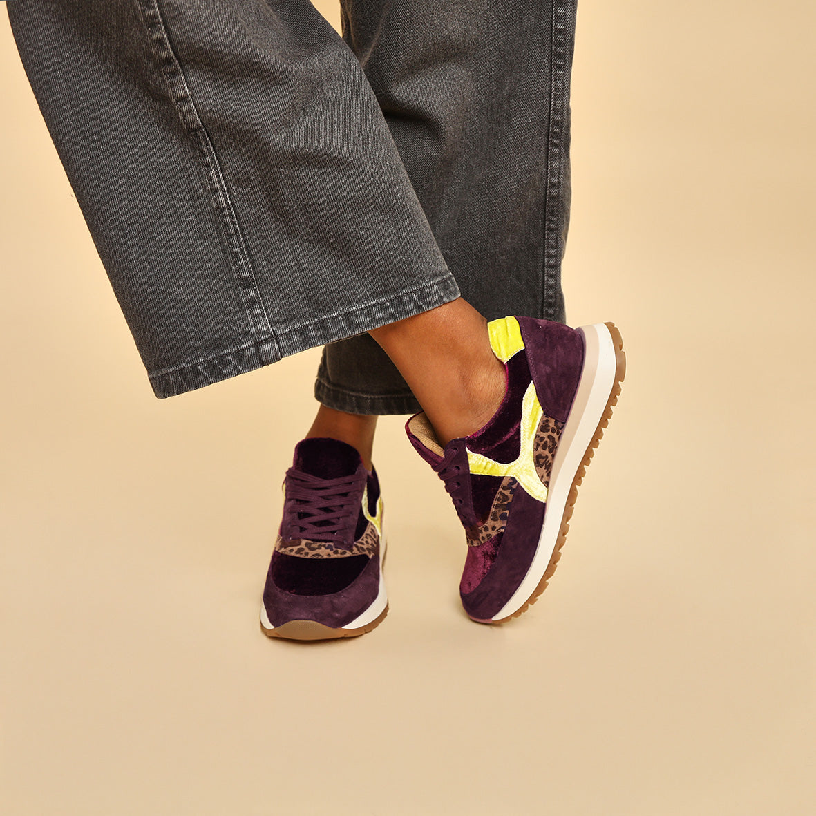 Cinda Velvet Aubergine Trainer by Esska