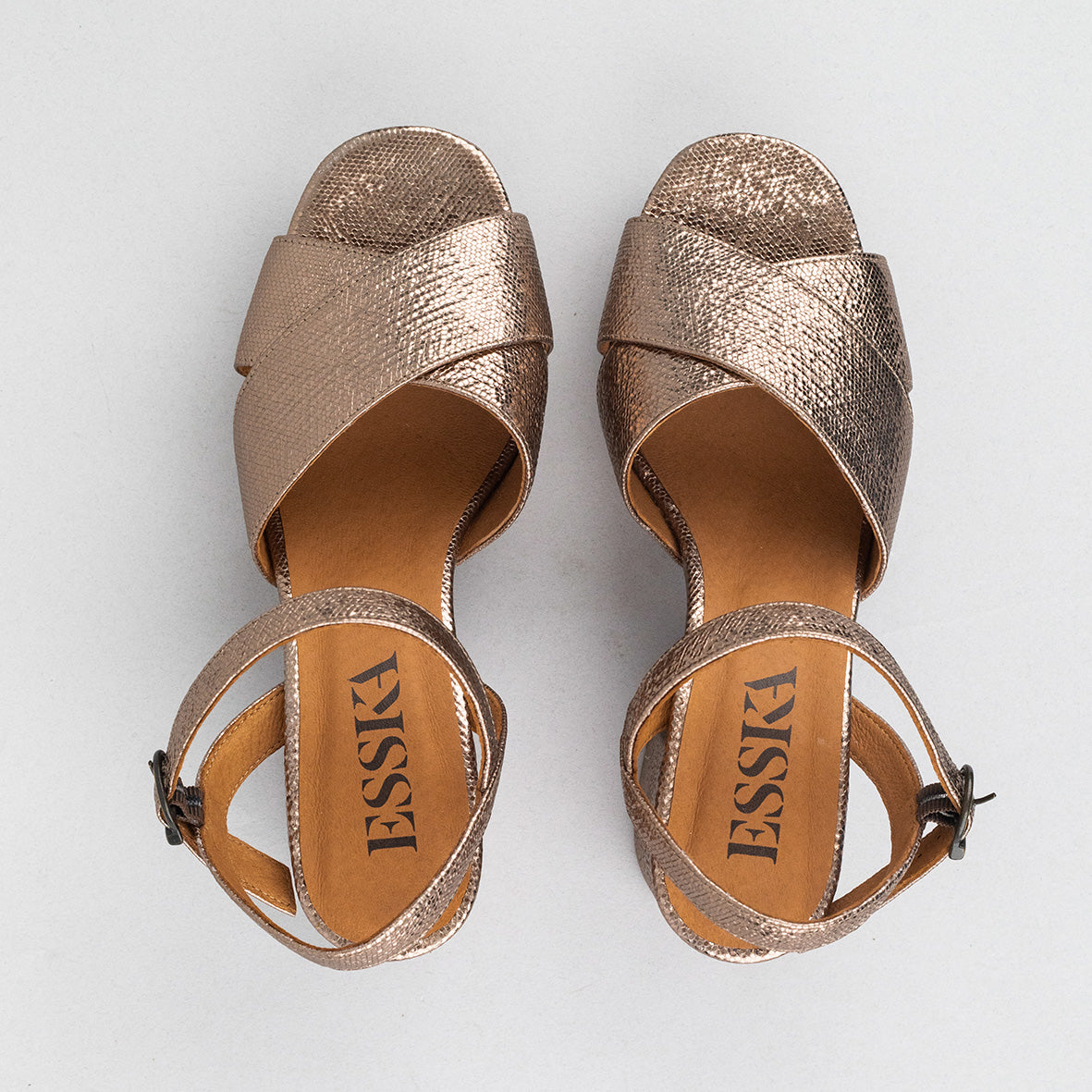 Clara Metallic Taupe Mid Sandal by Esska