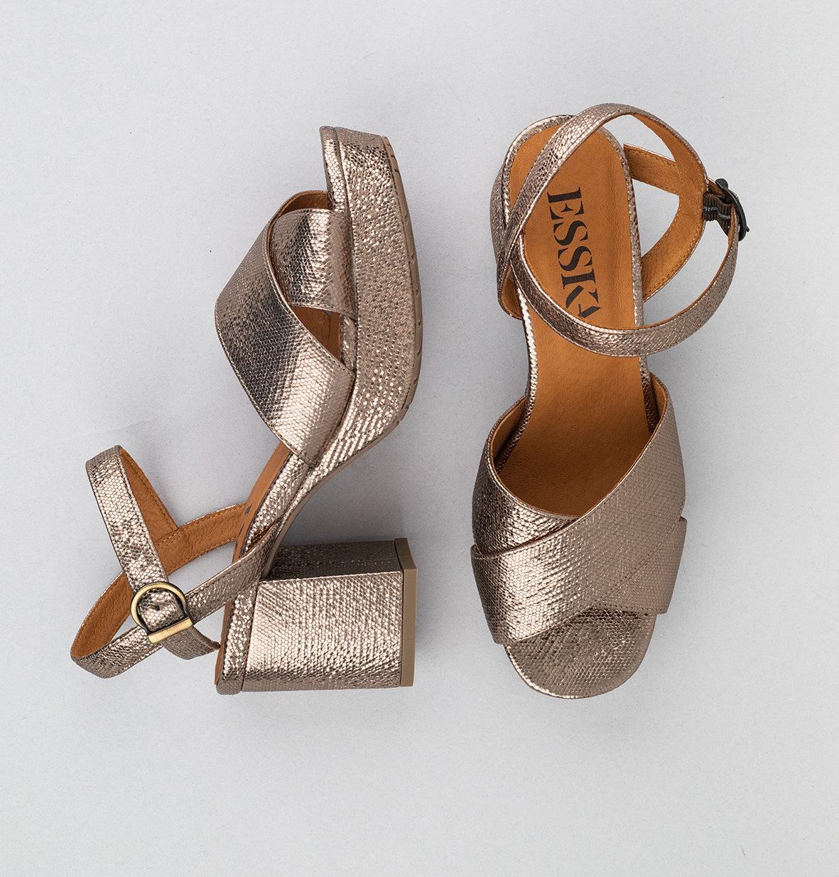 Clara Metallic Taupe Mid Sandal by Esska