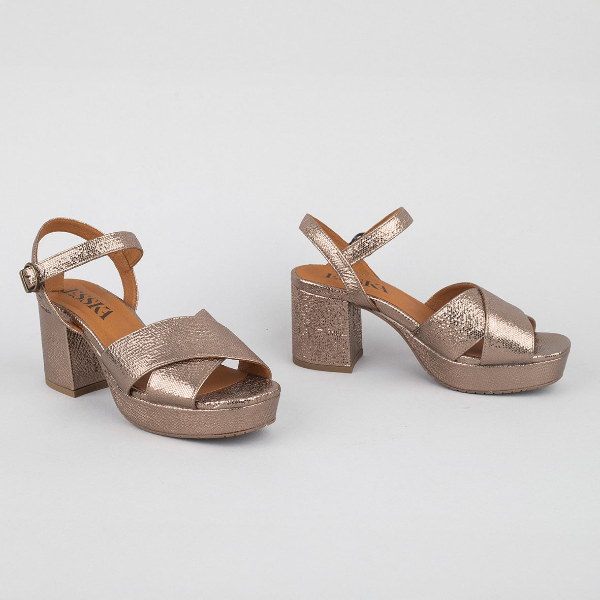 Clara Metallic Taupe Mid Sandal by Esska