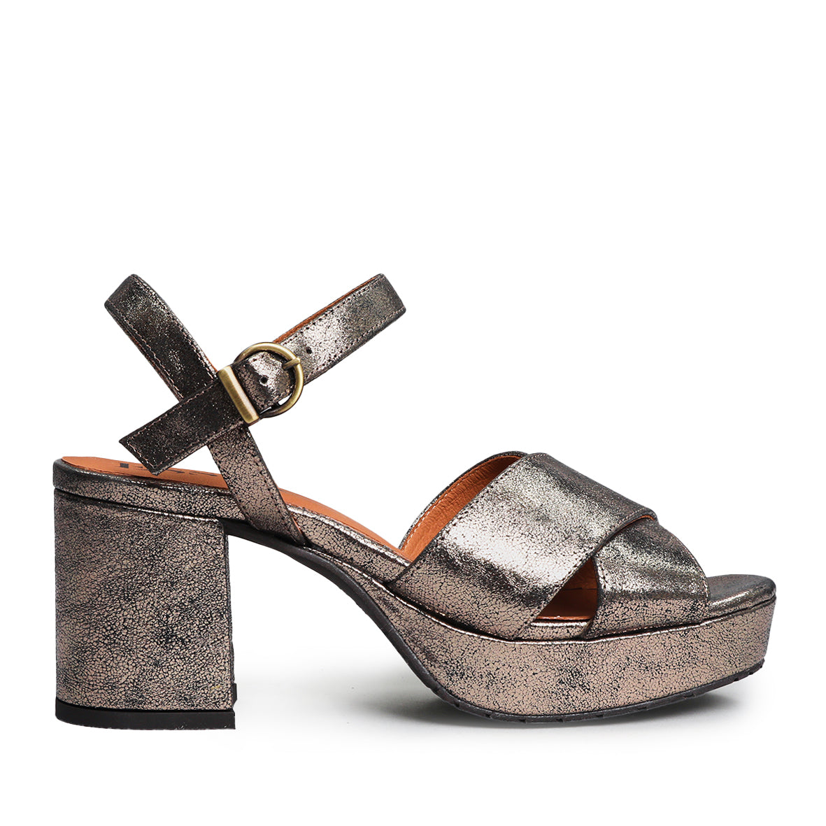 Clara Metallic Iron Mid Sandal by Esska Shoes Ltd