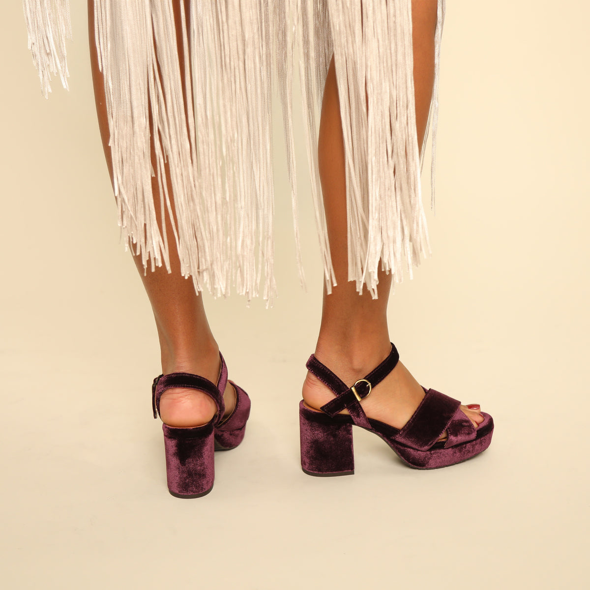 Clara Velvet Plum Mid Sandal by Esska