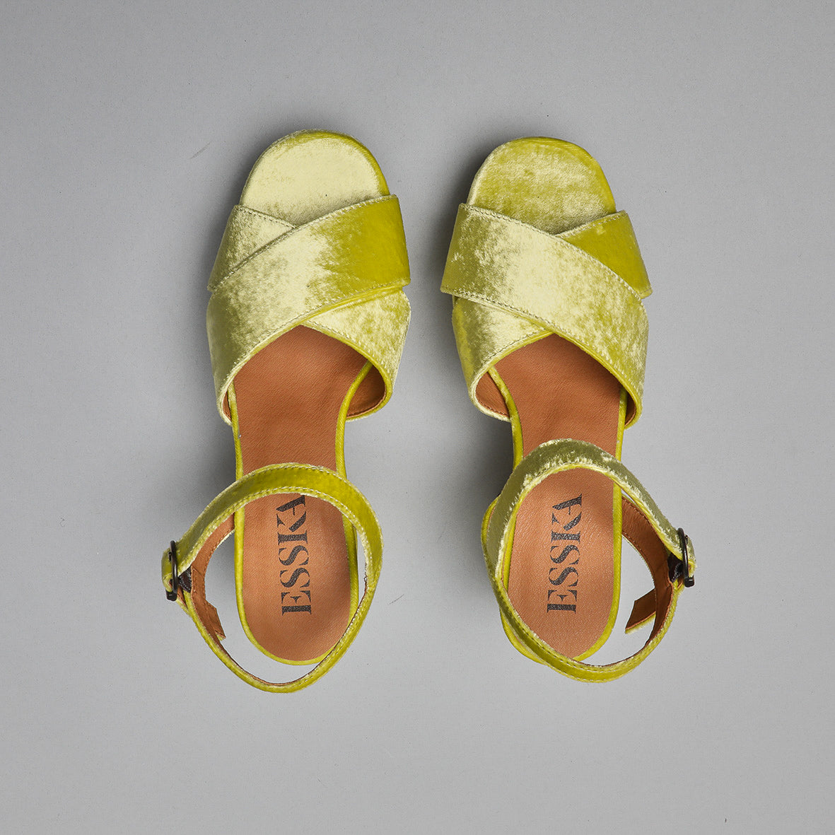 Clara Velvet Lime Mid Sandal by Esska Shoes Ltd