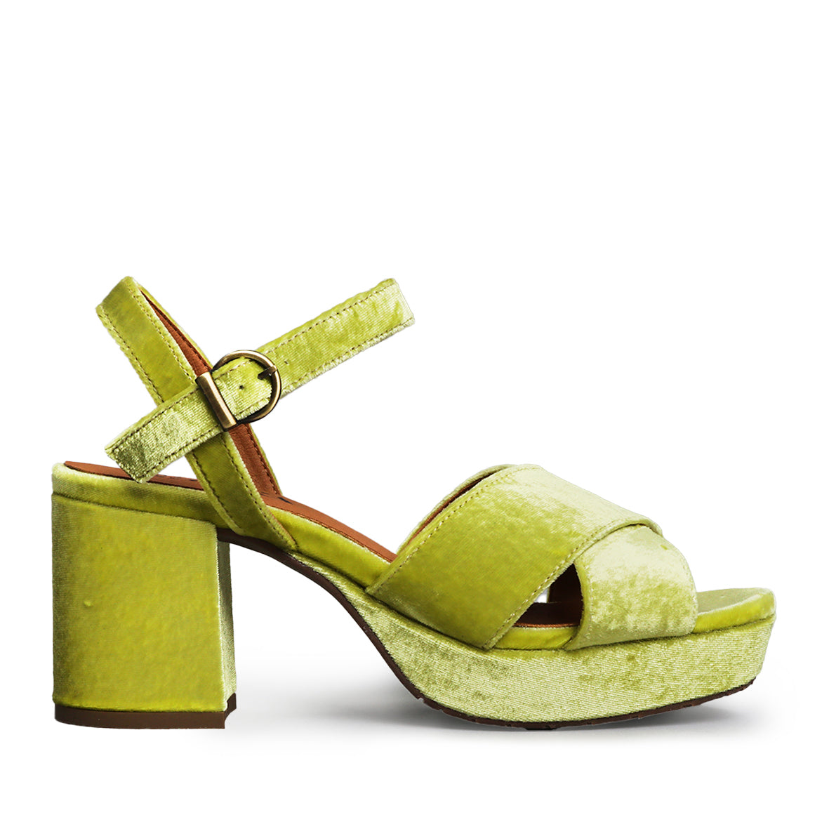 Clara Velvet Lime Mid Sandal by Esska Shoes Ltd