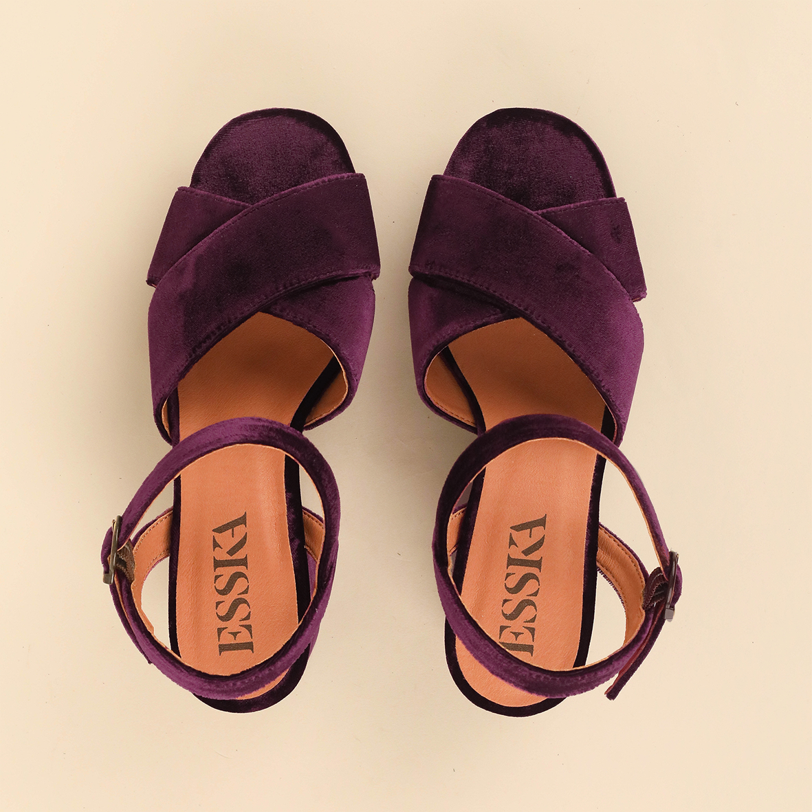 Clara Velvet Plum Mid Sandal by Esska