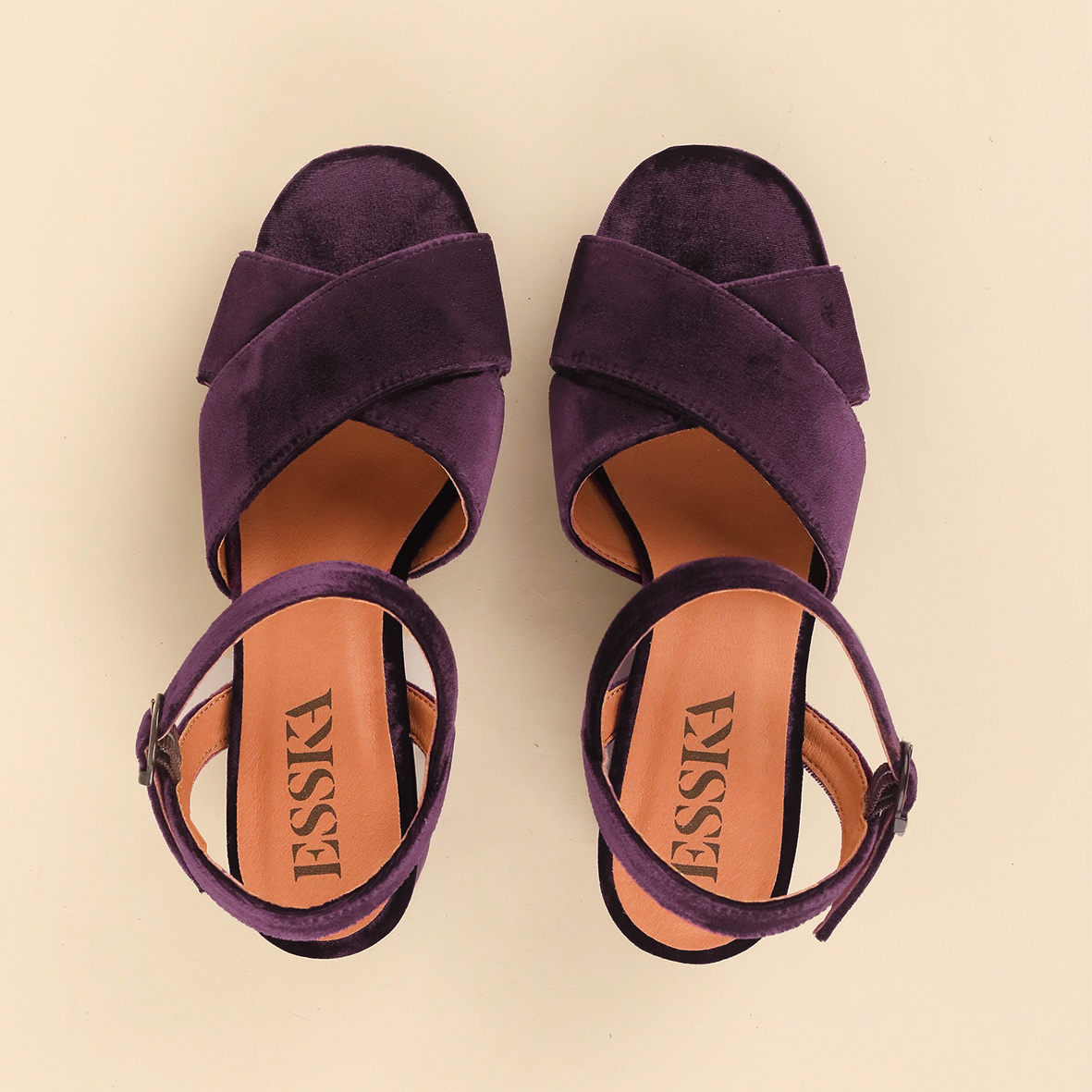 Clara Velvet Plum Mid Sandal by Esska