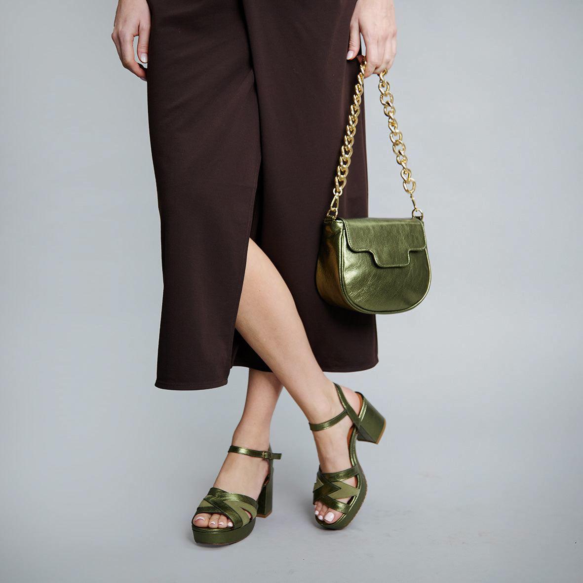 Cleo Metallic Green Mid Sandal by Esska