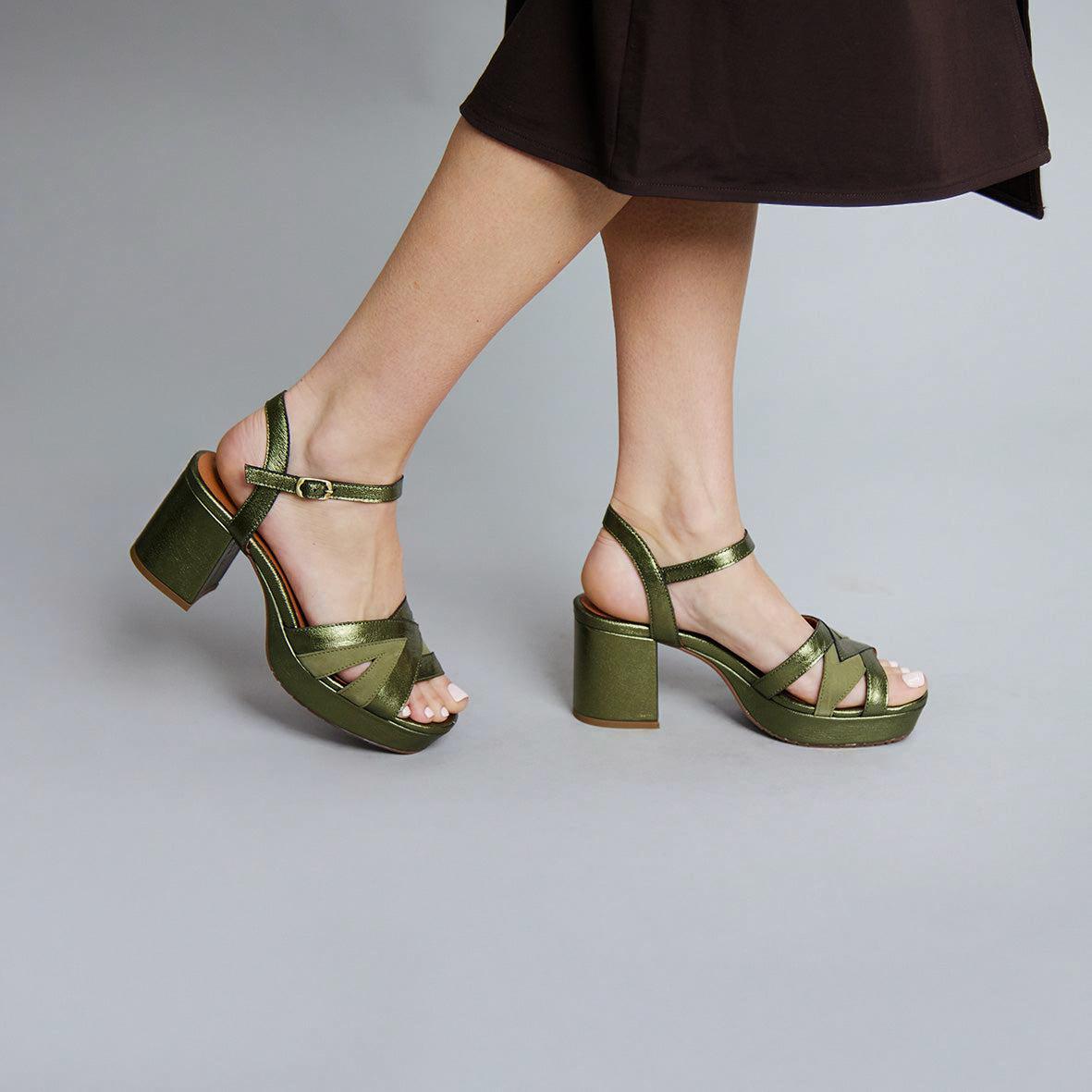 Cleo Metallic Green Mid Sandal by Esska