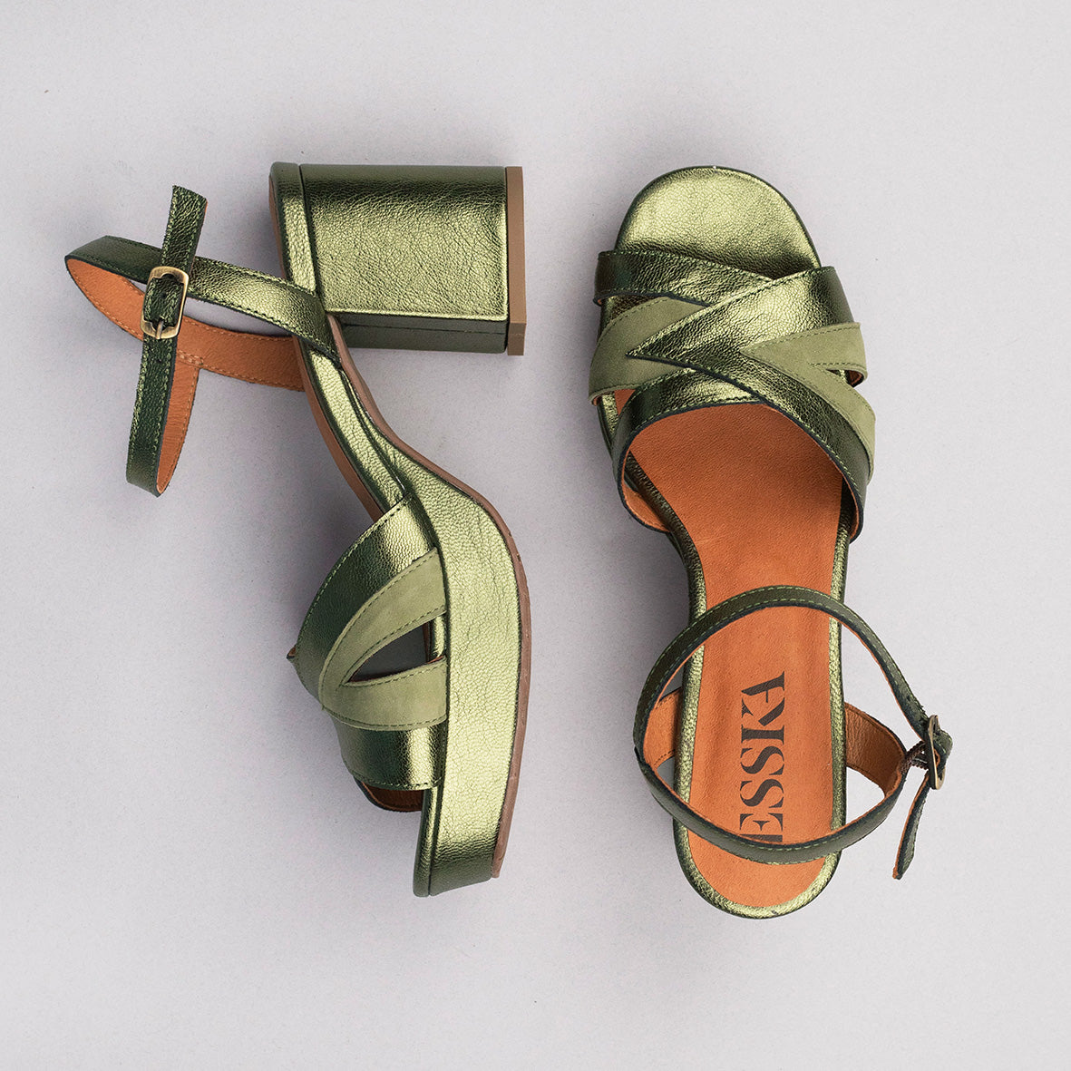 Cleo Metallic Green Mid Sandal by Esska