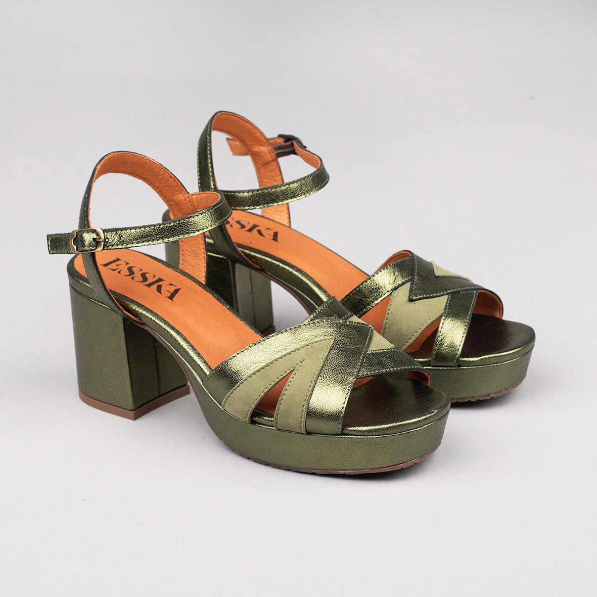 Cleo Metallic Green Mid Sandal by Esska