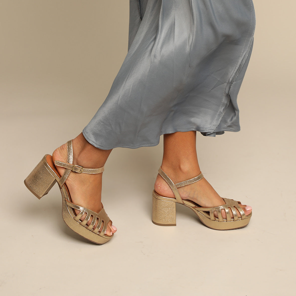 Cristi Gold Dust Mid Sandal by Esska
