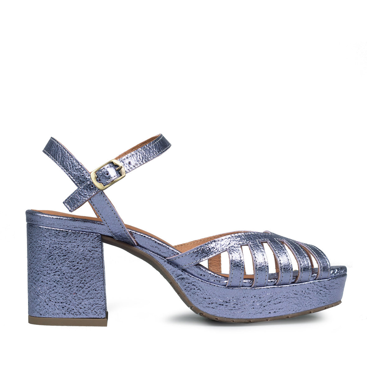 Cristi Metallic Indigo Mid Sandal by Esska