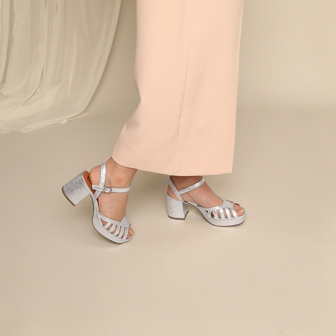 Cristi Silver Mid Sandal by Esska