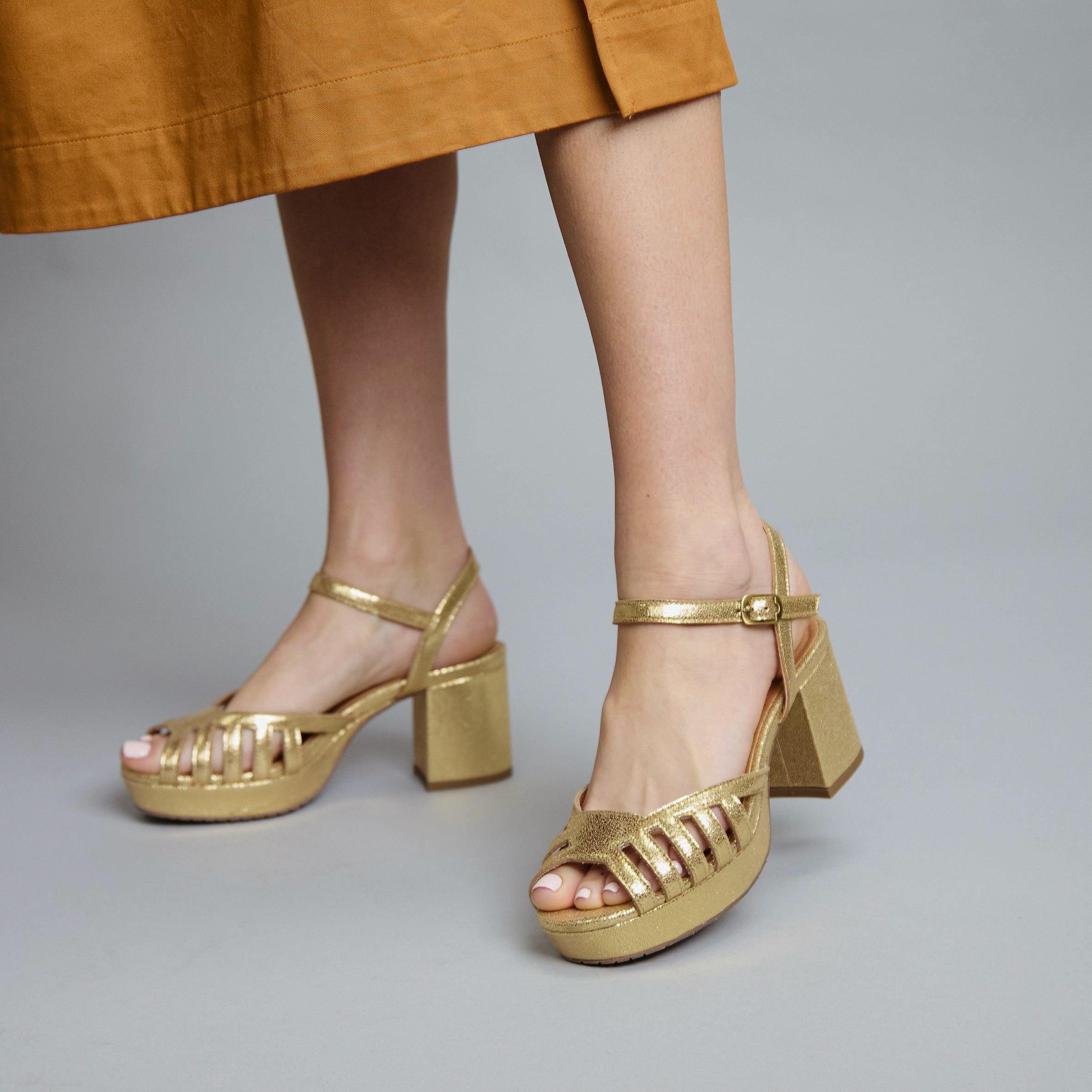 Cristi Vegan Gold Mid Sandal by Esska