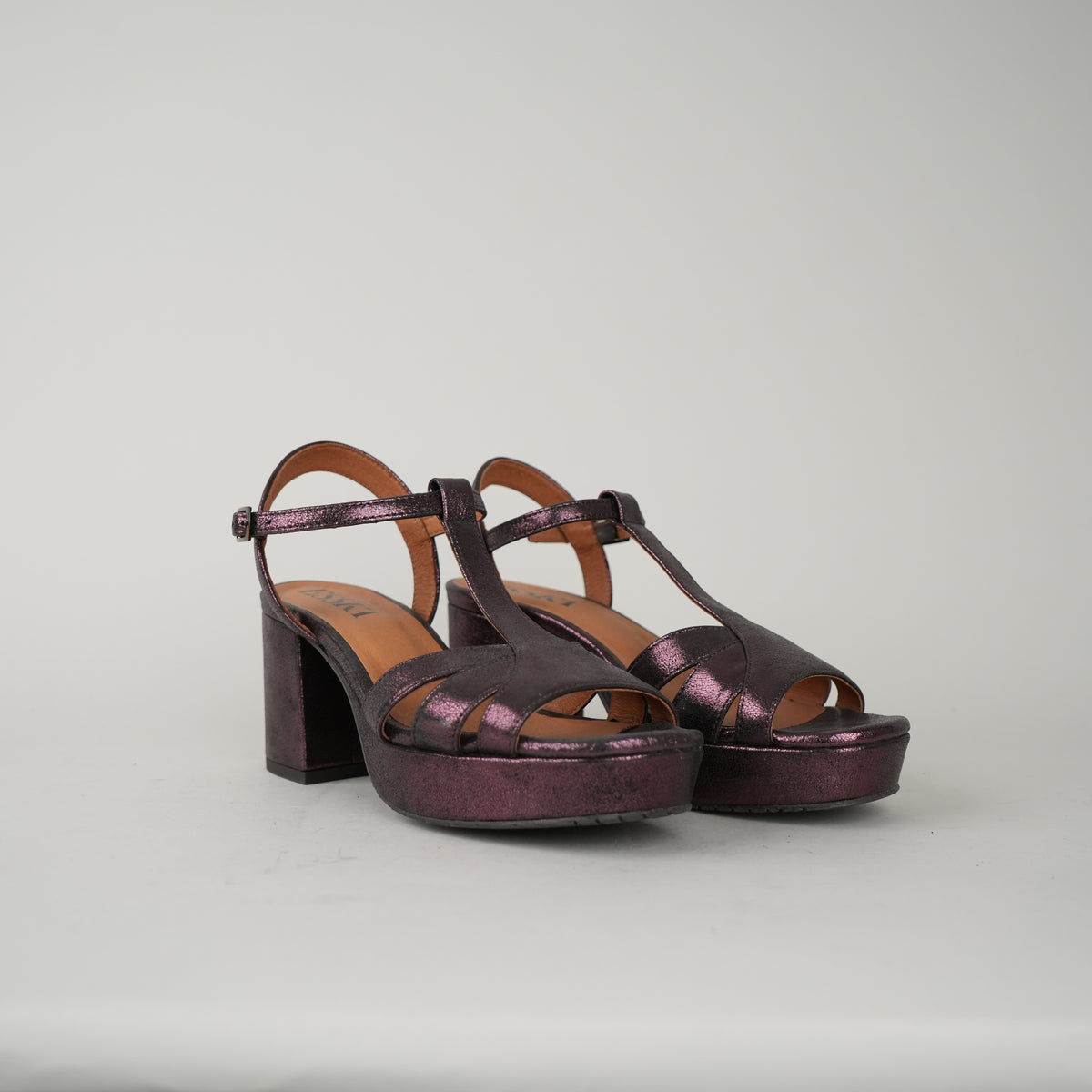 Sample - Charlie Narrow Metallic Purple - Size 37 UK4 Mid Sandal by Esska