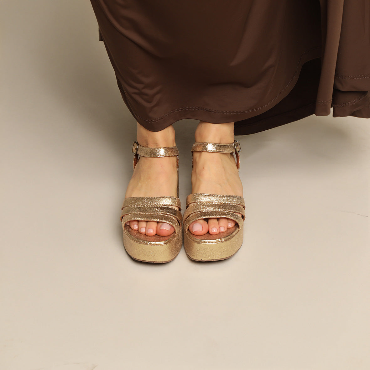 Ellie Gold Dust Flat Sandal by Esska