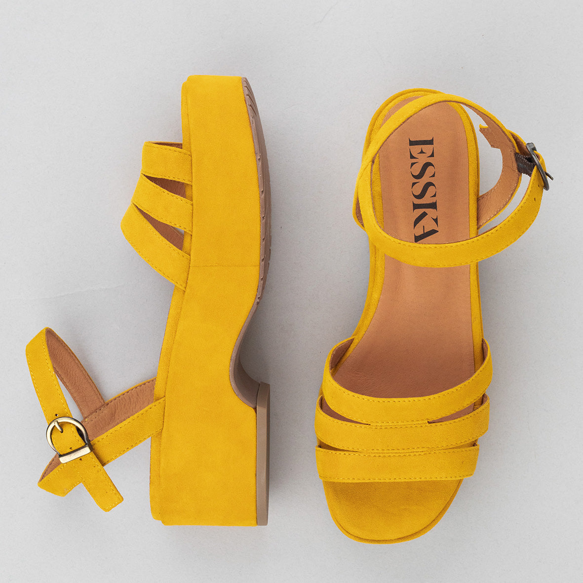 Ellie Mustard Flat Sandal by Esska
