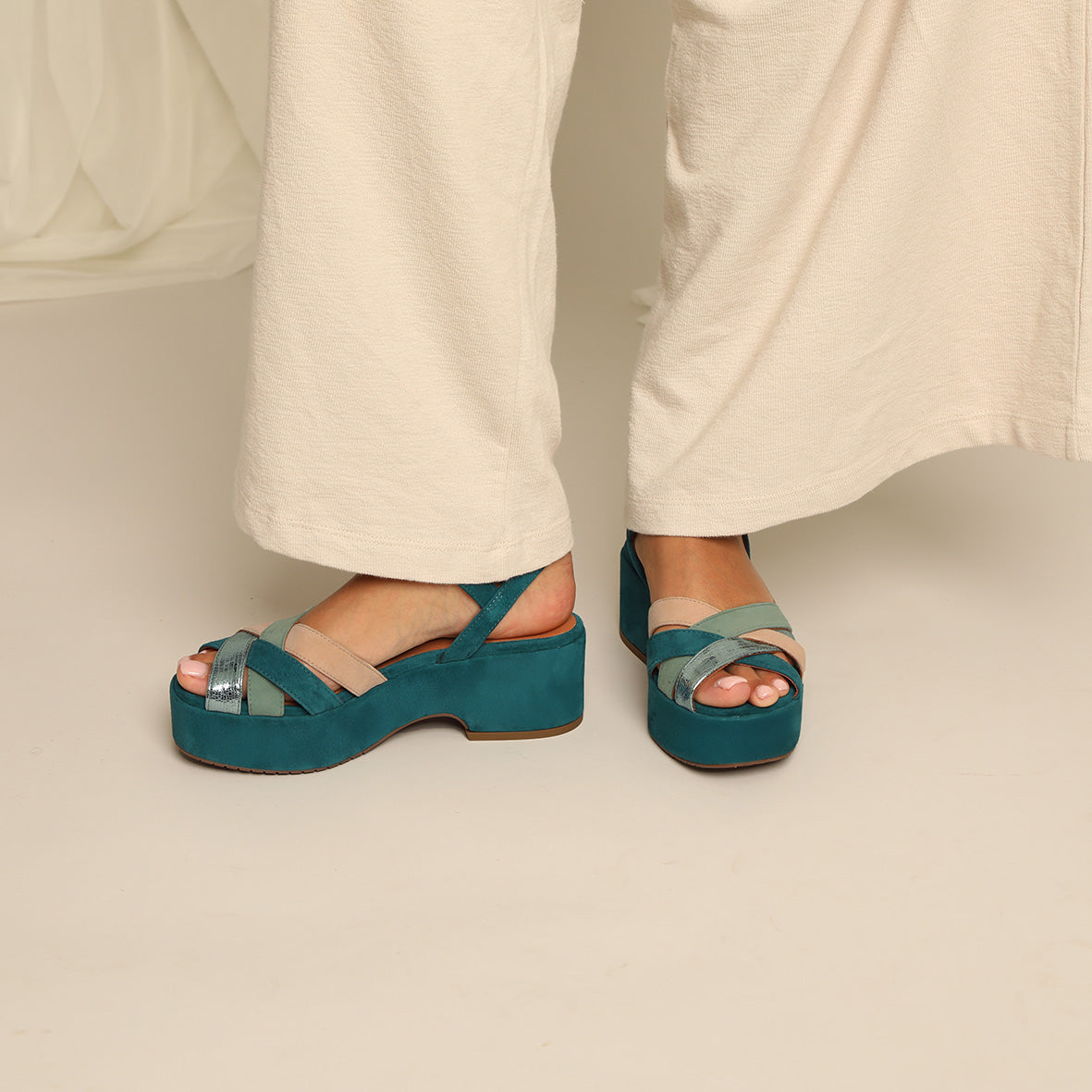 Elsa Teal Flat Sandal by Esska