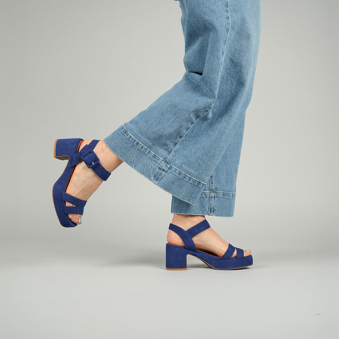Flora Ink Blue Mid Sandal by Esska