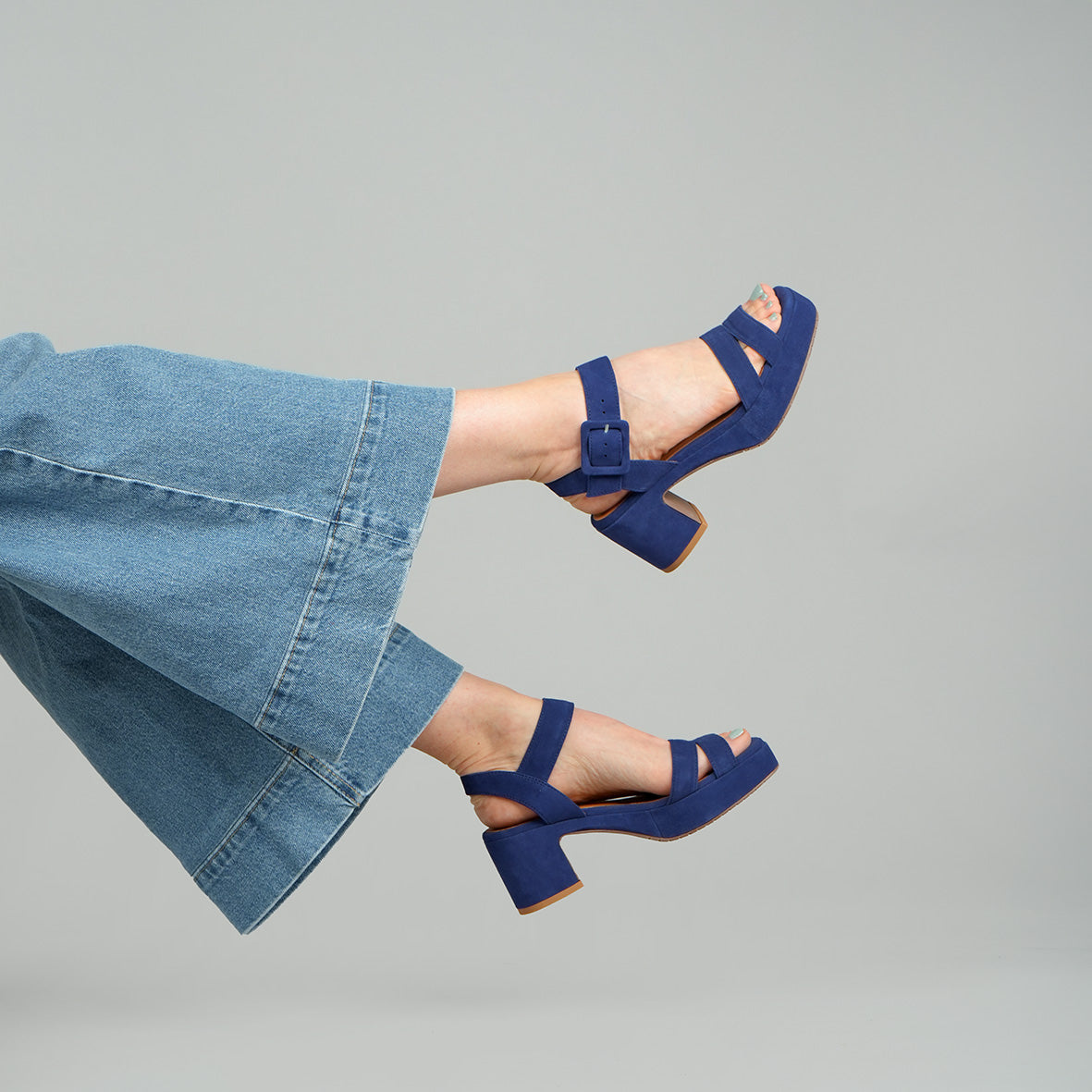 Flora Ink Blue Mid Sandal by Esska