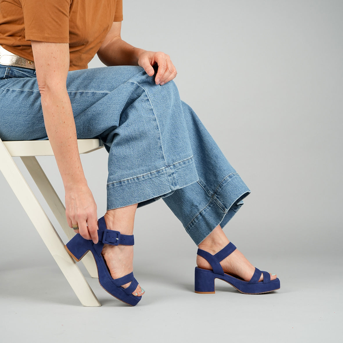 Flora Ink Blue Mid Sandal by Esska