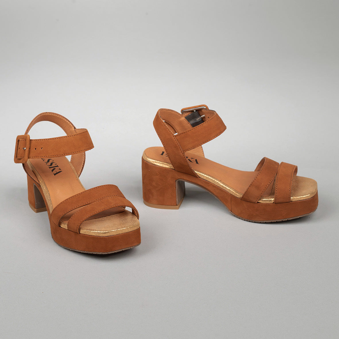 Flora Tan Mid Sandal by Esska