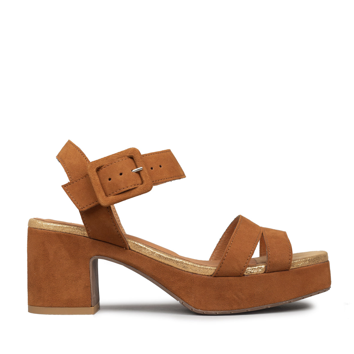Flora Tan Mid Sandal by Esska