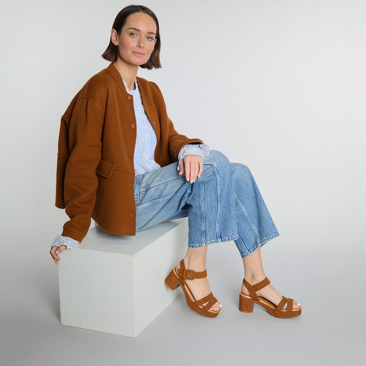 Flora Tan Mid Sandal by Esska