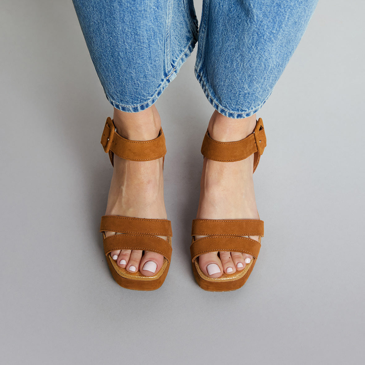 Flora Tan Mid Sandal by Esska