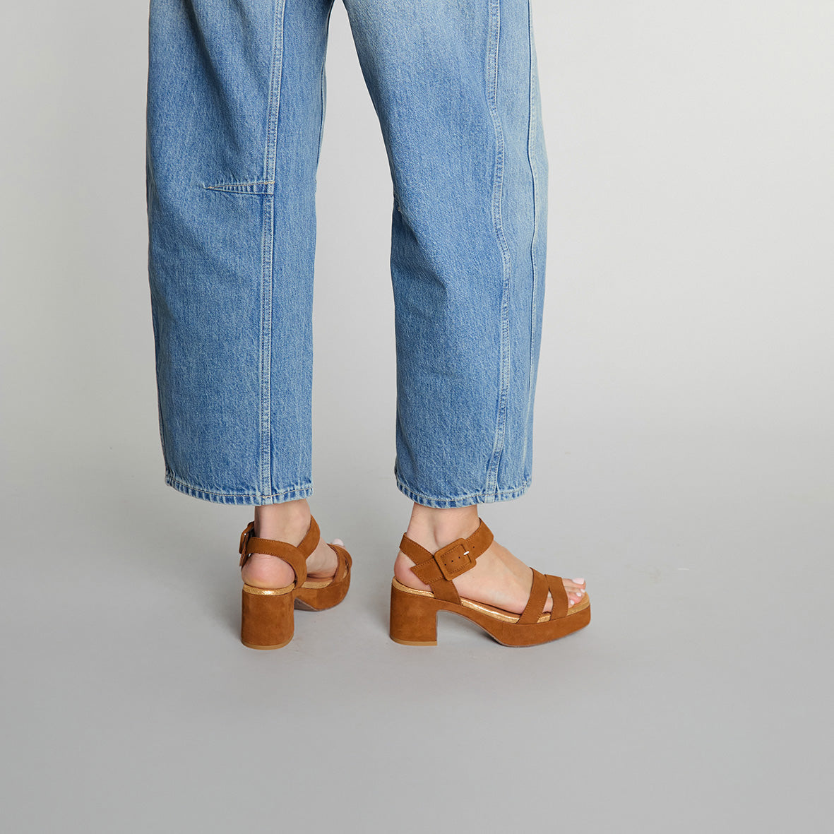 Flora Tan Mid Sandal by Esska