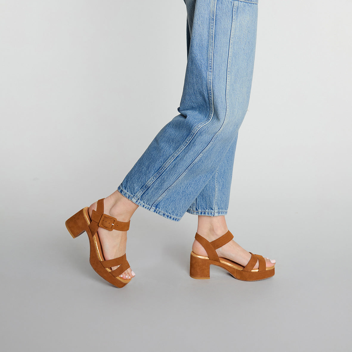 Flora Tan Mid Sandal by Esska