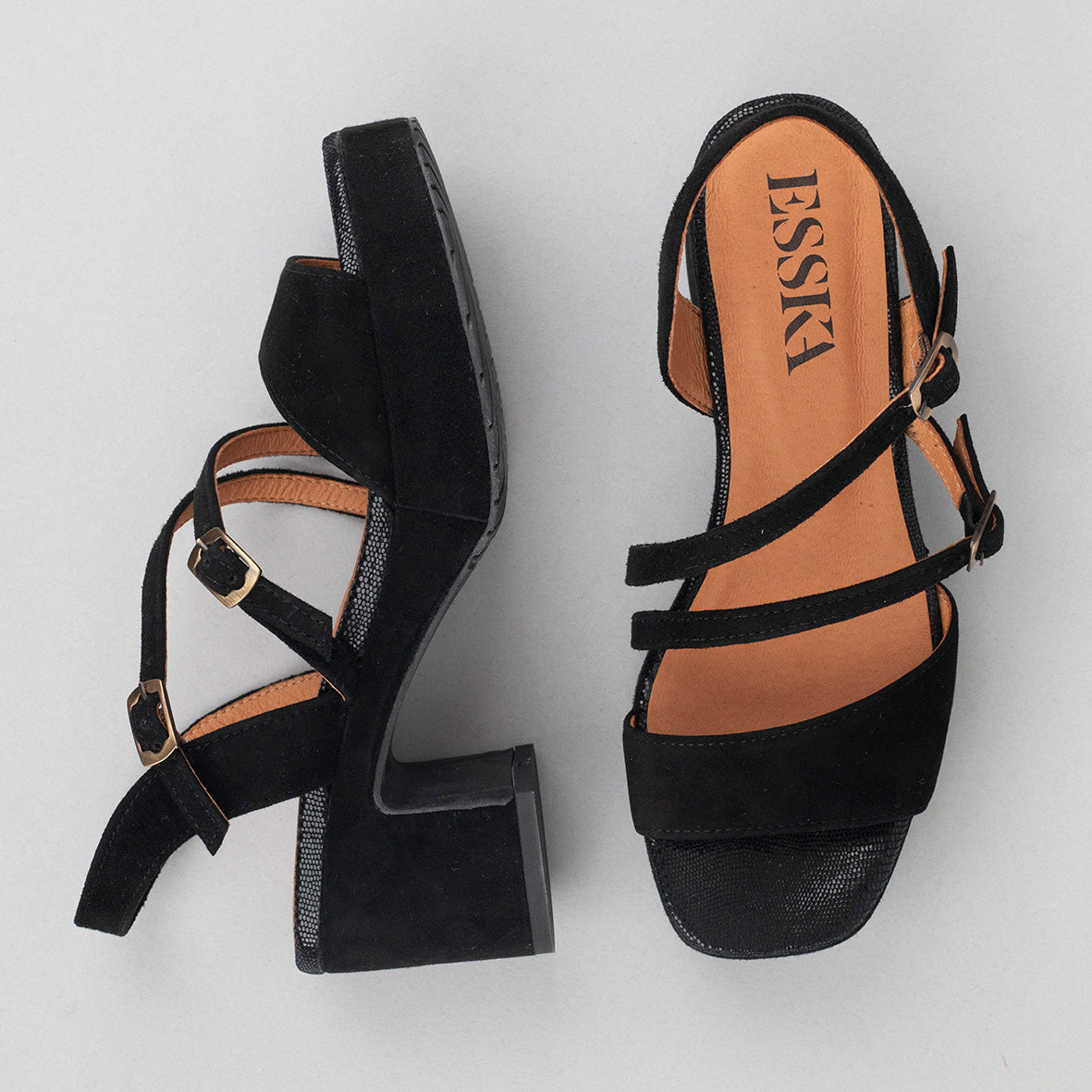 Frankie Black Mid Sandal by Esska