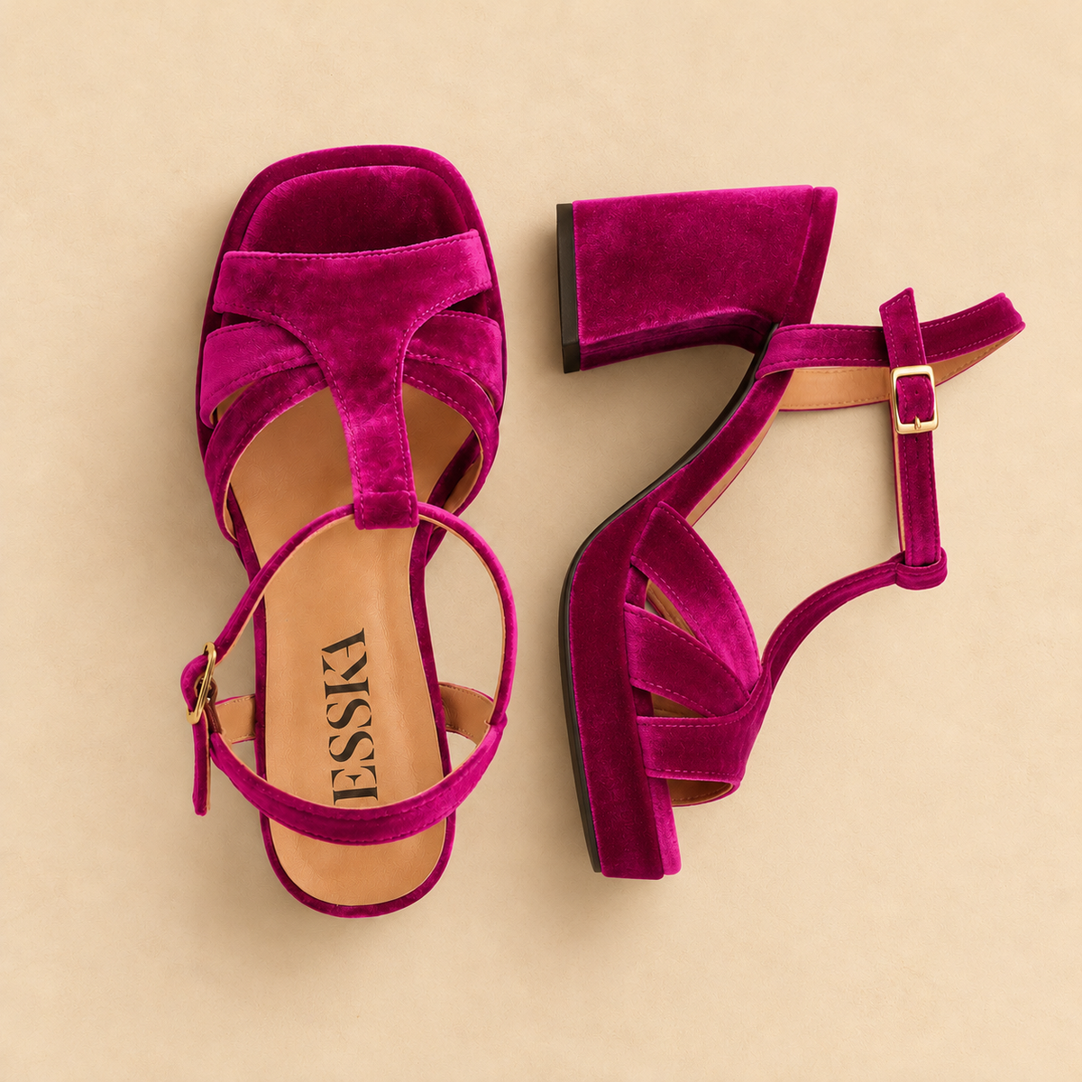 Gaia Velvet Magenta High Sandal by Esska