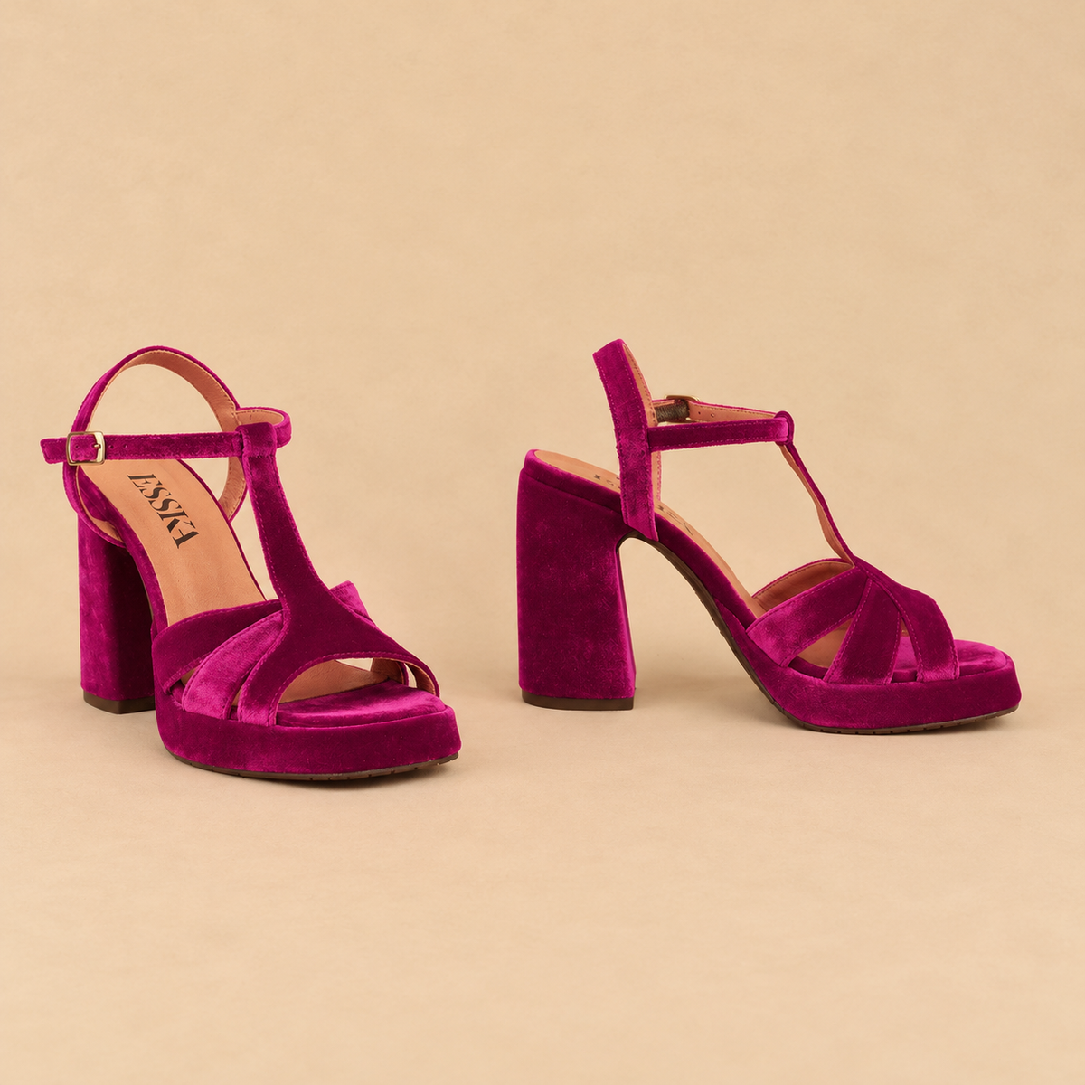 Gaia Velvet Magenta High Sandal by Esska