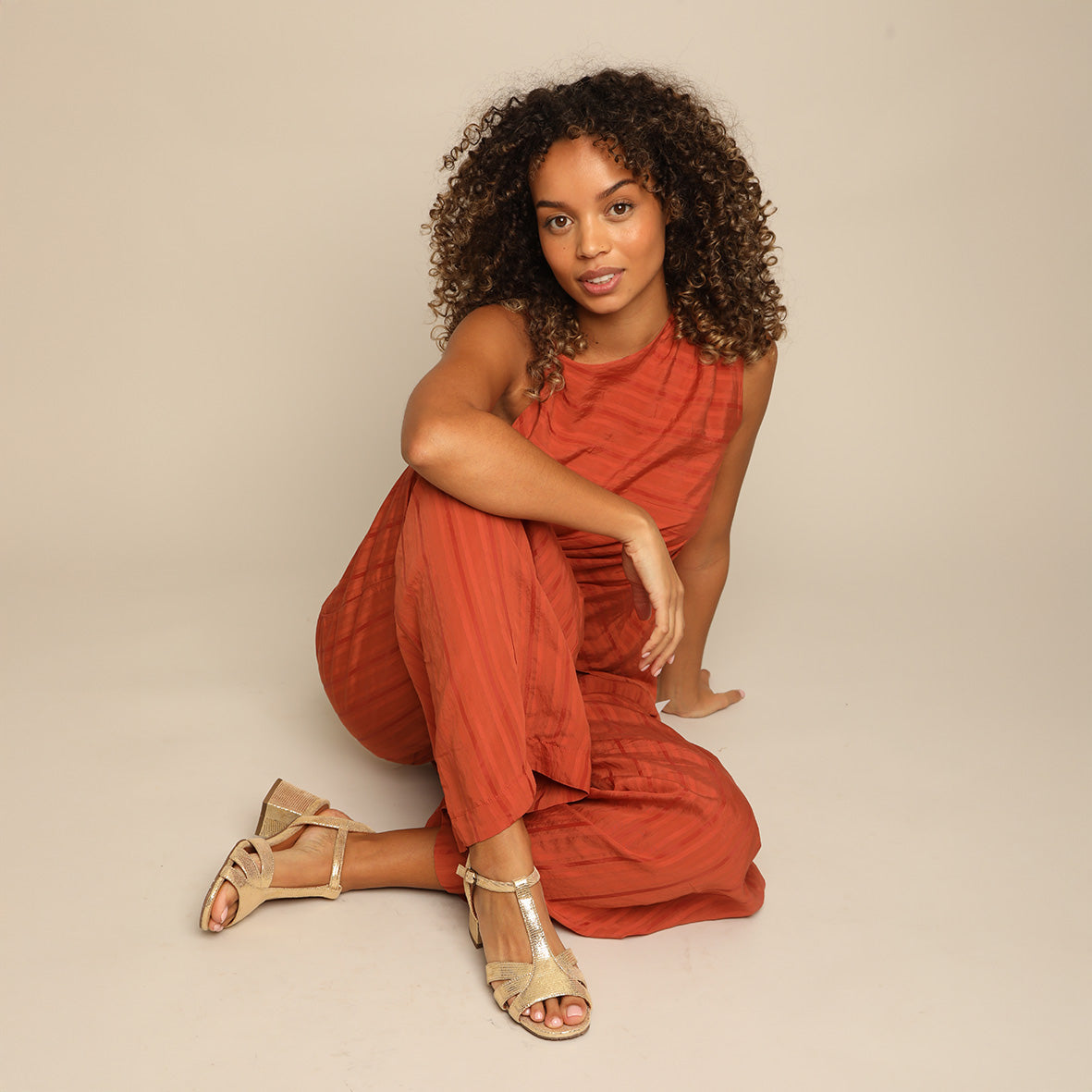 Gabby WIDE Gold Low Sandal by Esska