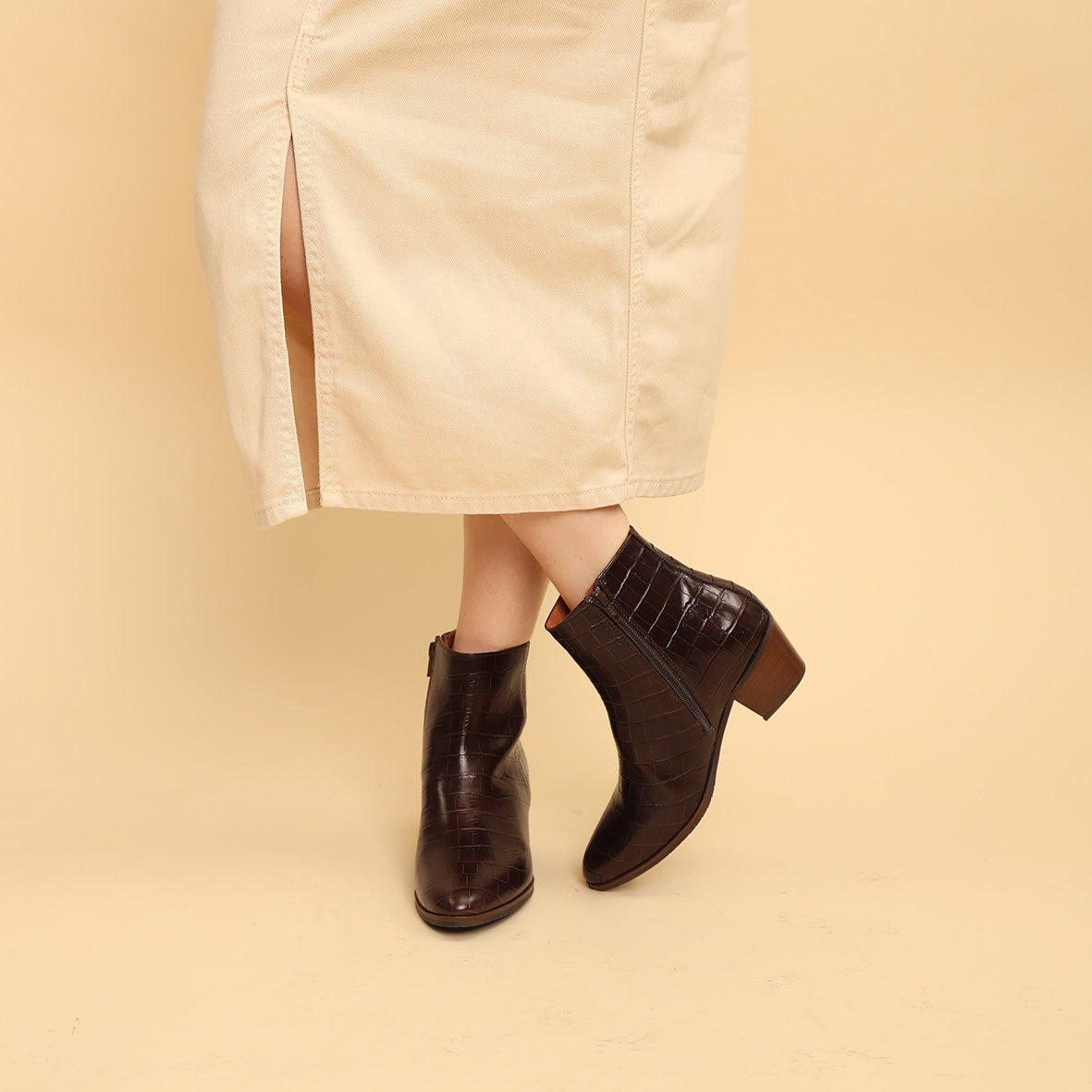Gabrielle Croc Dark Brown Low Boot by Esska Shoes Ltd