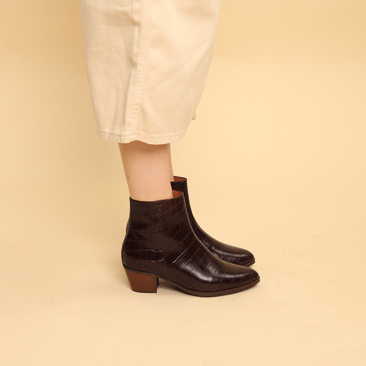 Gabrielle Croc Dark Brown Low Boot by Esska Shoes Ltd