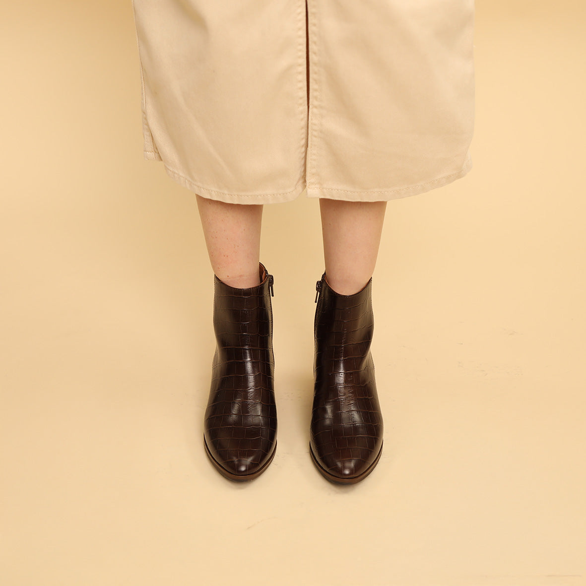 Gabrielle Croc Dark Brown Low Boot by Esska Shoes Ltd