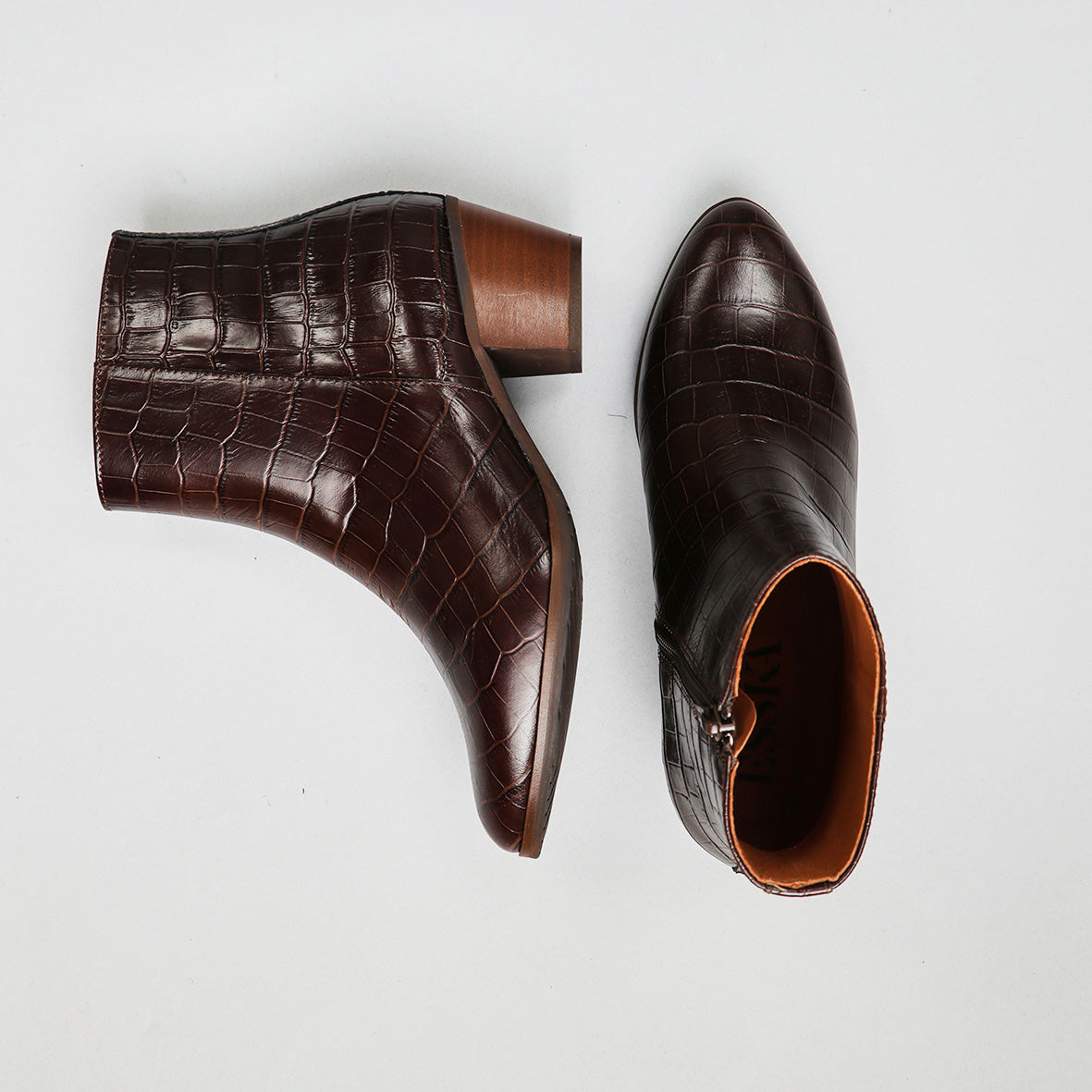Gabrielle Croc Dark Brown Low Boot by Esska Shoes Ltd
