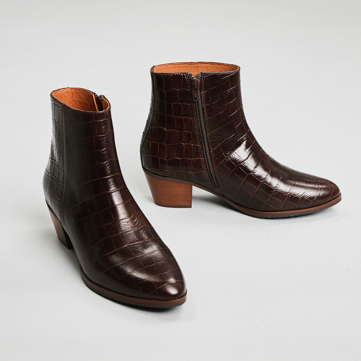 Gabrielle Croc Dark Brown Low Boot by Esska Shoes Ltd