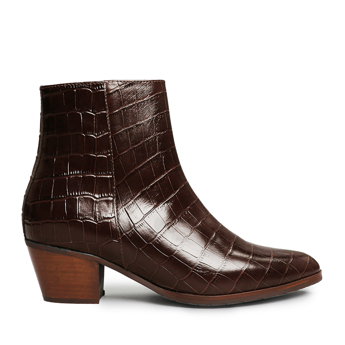 Gabrielle Croc Dark Brown Low Boot by Esska Shoes Ltd