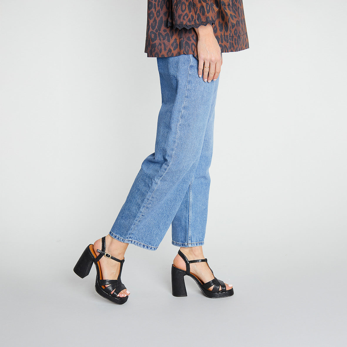 Gaia Metallic Black High Sandal by Esska