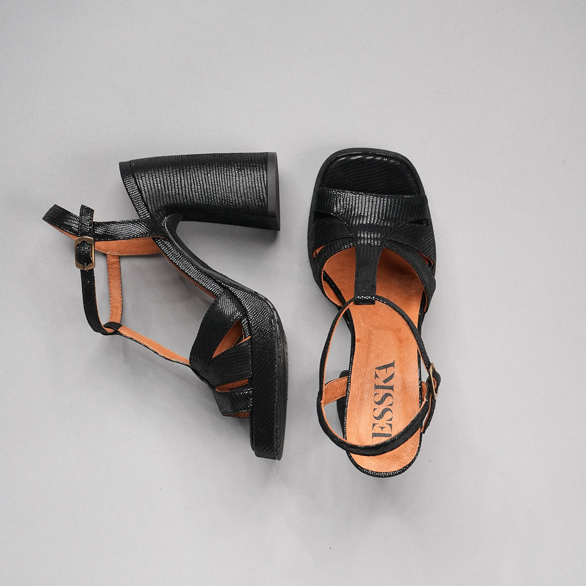 Gaia Metallic Black High Sandal by Esska