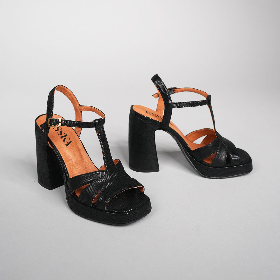 Gaia Metallic Black High Sandal by Esska