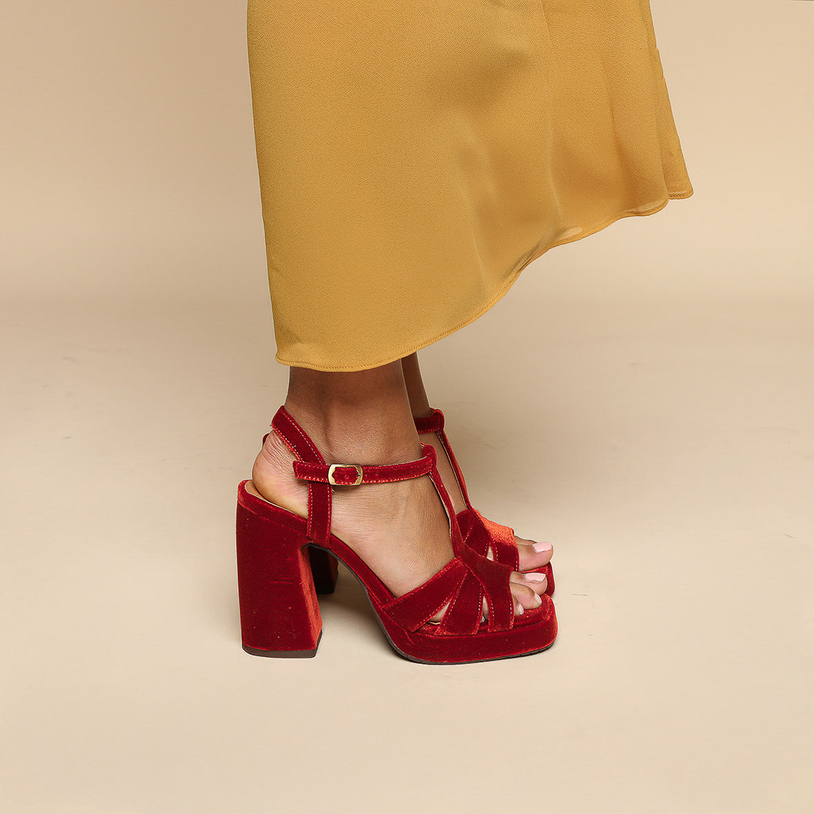 Gaia Velvet Burnt Orange High Sandal by Esska