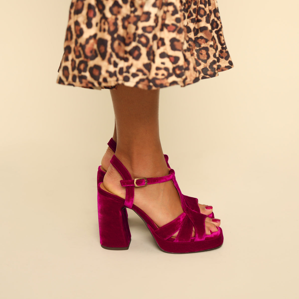 Gaia Velvet Magenta High Sandal by Esska