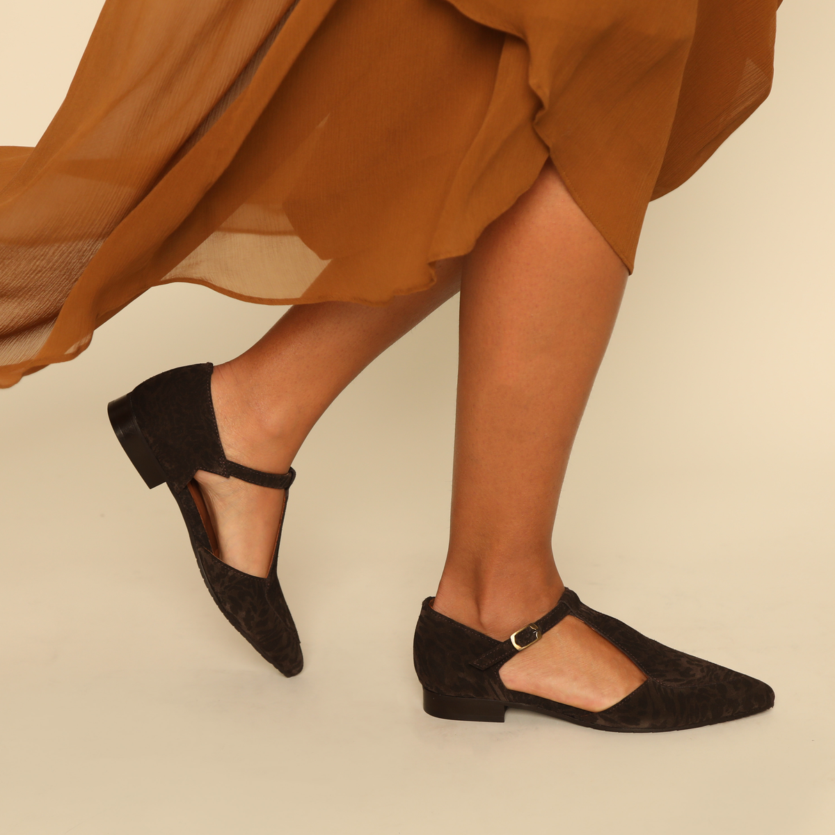 Harmony Dark Brown Leopard Flat Shoe by Esska